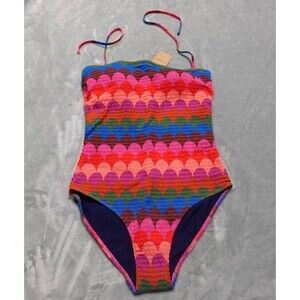 Boden Blue One Piece Swimsuit with Geometric Pattern